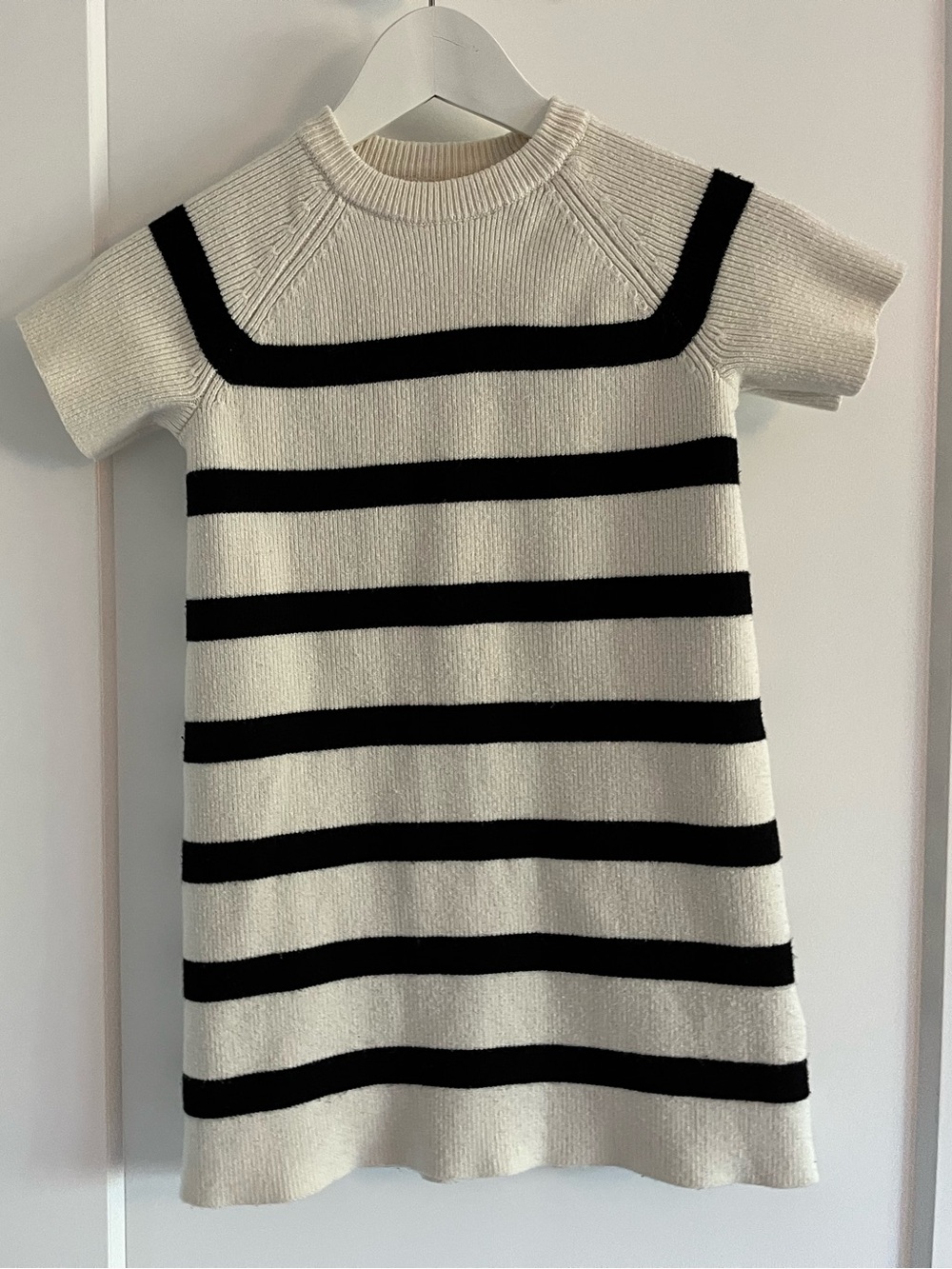 Zara Cream and Black Striped Knit Short-Sleeve Dress